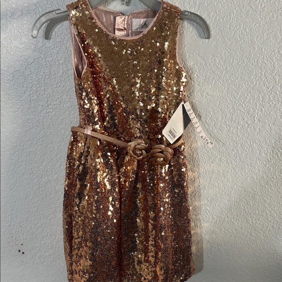 Disney Other - DISNEY Belle Sequin Gold Rose Gold Sleeveless Party A-Line Girl's Dress 5/6 NWT